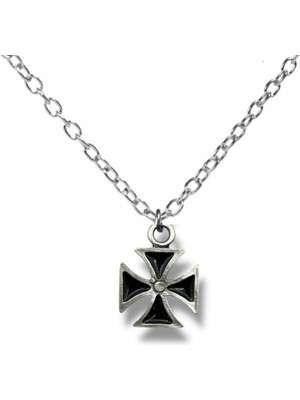 Siyah Kare Haç Figürlü Kolye – 60 cm Zincirli, Gotik & Unisex Takı