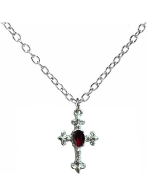 Kırmızı Mineli Gotik Haç Unisex Kolye – Tutkunun ve Inancın Karanlık