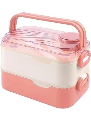 Starseven Vagonlife Bento 1350ML Lunchbox 2 Katlı 3 Bölmeli ve Sosluklu Çelik Sefer Tası Yemek Kutusu Çatal K