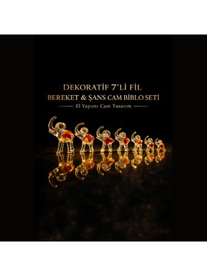 Dekoratif 7’li Fil Bereket & Şans Cam Biblo Seti | El Yapımı Tasarım
