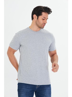 Trendhill Erkek Büyük Beden Pamuklu Bisiklet Yaka Tişört Gri 5014B-G