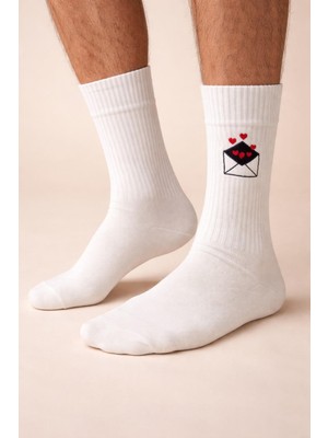 Erkek Zarf Desenli Soket Çorap Beyaz