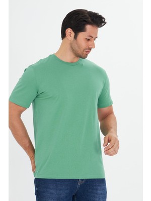 Trendhill Erkek Büyük Beden Pamuklu Bisiklet Yaka Tişört Yeşil 5014B-Y