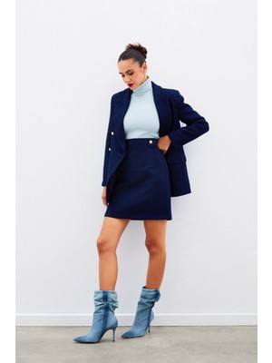 Sateen Mini Boy Tüvit Etek - Lacivert