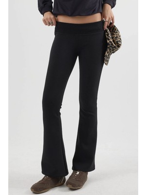 Hiccup Kadın Busem Lastikli Bel Ispanyol Paça Pantolon Siyah