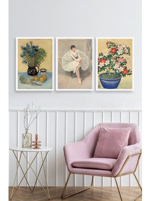 Marsilyan Ünlü Tablolar Üçlü Ahşap Çerçeveli Tablo 50 x 70