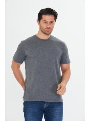 Trendhill Erkek Büyük Beden Pamuklu Bisiklet Yaka Tişört Antrasit 5014B-A