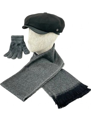 Karnas Şapka Erkek Yünlü Kışlık Kasket Atkı Eldiven Seti