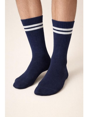 Erkek Çift Şeritli Soket Çorap Lacivert