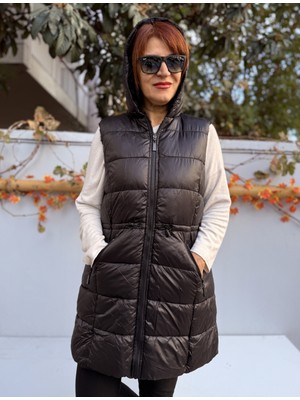 Denizege Butik Içi Kürklü Kapüşonlu Yelek Siyah