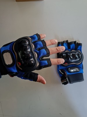 Monero Korumalı Motosiklet Eldiveni Kesik Parmak Tse En 13594 Etiketli Yeni Yönetmeliğe Uygun Mavi Renk