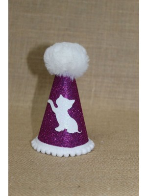 Feyza Design Mor Eva Kedi Doğum Günü Parti Şapkası, Lastikli, Çap 7,5 Cm, Boy 13 cm