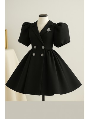 Musgem Özel Tasarım Umay Model Siyah Renk Taş Aksesuarlı Kız Çocuk Abiye Elbise