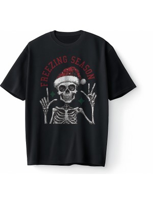 Bumeta Noel Temalı Christmas Freezing Season Oversize Unisex Tişört T-Shirt