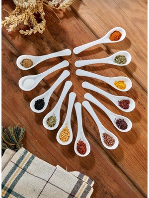 Celsen Home 12 Adet Beyaz Servis ve Baharat Kaşığı - Kahvaltılık Bal Kaşığı Şeker Reçel Servis Kaşığı