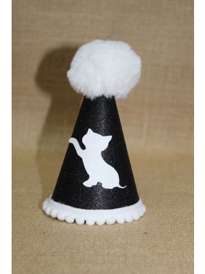 Feyza Design Siyah Eva Kedi Doğum Günü Parti Şapkası, Lastikli, Çap 7,5 Cm, Boy 13 cm