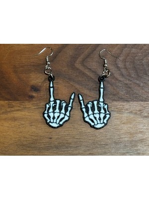 ADA 3D Rock Out Iskelet El Figürlü Küpe Çifti - Gotik Estetik Işıltılı Cadılar Bayramı Aksesuarı