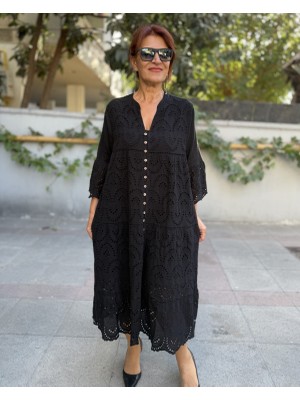 Denizege Butik Tüm Düğme Brode Elbise Siyah