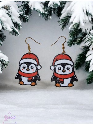 ADA 3D Noel Şapkalı Penguen Yılbaşı Küpe Çifti - Sevimli Hayvan Temalı Neşeli Kış Aksesuarı