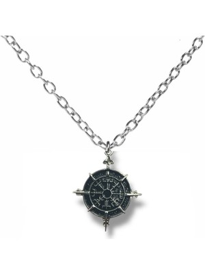 Viking Pusulası Antik Görünümlü Unisex Kolye – 60 cm Zincirli, Vegvísir Sembolüyle Koruma