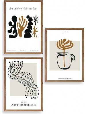 Marsilyan Modern Üçlü Ahşap Çerçeveli Tablo 40 x 60