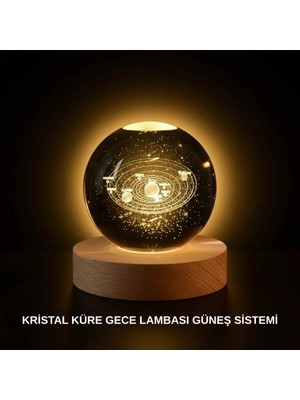 Arthurs Ahşap Standlı LED Kristal Küre Lazer Işlemeli Dekoratif Obje