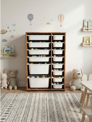 Decosense 14 Çekmeceli Çok Amaçlı Oyuncak Dolabı ve Saklama Ünitesi – Çocuk Odası Düzenleyici Etiket Hediyeli