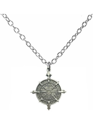 Viking Pusulası (Vegvísir) Figürlü Unisex Kolye – 60 cm Zincirli, Yön ve Koruma Sembolü