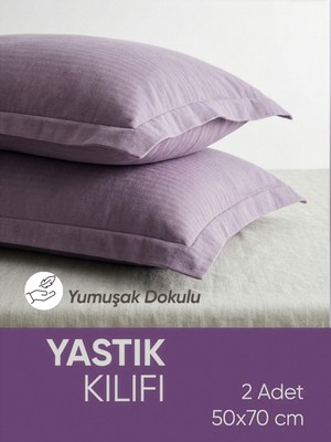Piyes Home Lila Mor Oxford, Yumuşak Dokulu, Flaplı, 2 Adet Set Yastık Kılıfı