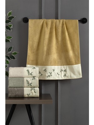 Altınbaşak (4.lü Kutulu Set) Premium Bambu 50X90CM. Çeyizlik 3D Nakışlı El Yüz Havlusu (%40 Bambu)