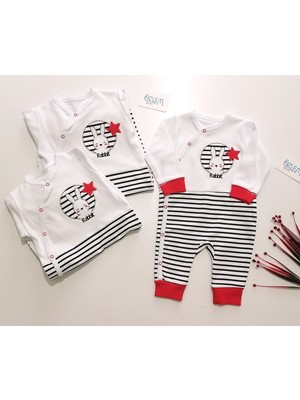 Bebitof Tavşan Figürlü Kırmızı & Beyaz Tulum 1-3 Ay