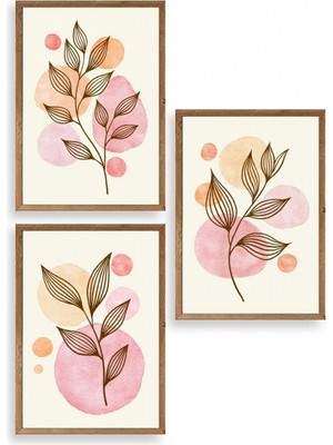 Marsilyan Çiçek Desenli Üçlü Ahşap Çerçeveli Tablo 30 x 42