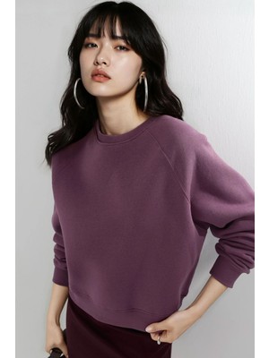 Hiccup Kadın Busem Bisiklet Yaka Uzun Kollu Örme Sweatshirt Lila Mor