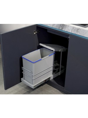 Özbience Pratik ve Şık 24LT Teleskopik Raylı Çöp Kovası Gri Renk