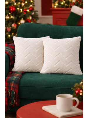 Halımax Dream Peluş Kabartmalı Dekoratif Kırlent Kılıfı Krem 43X43CM 2'li Yıkanabilir Tasarım Kılıf