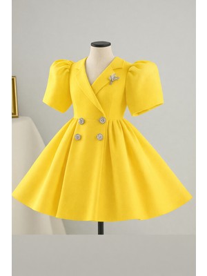 Musgem Özel Tasarım Lila Kısa Kol Inci Detaylı Kız Çocuk Abiye Elbise