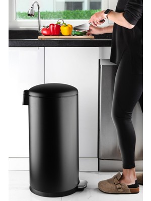 Özbience 40 Litre Paslanmaz Çelik Bombe Kapaklı Çöp Kovası, Şık ve Dayanıklı Tasarım