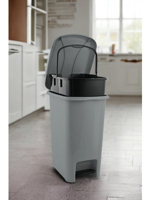 Özbience Slim Pedallı Çöp Kovası 12,5 Litre Gri, Şık ve Pratik Kullanım