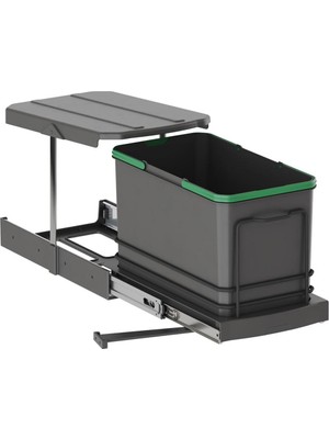 Özbience Teleskopik Raylı Plastik Gövde Çöp Kovası, Antrasit, 16 Lt, S-2573-A