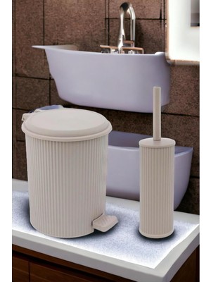 Özbience Nostalji 011 Pedallı Çöp Kovası ve Klozet Fırçası Seti, Şık ve Kullanışlı