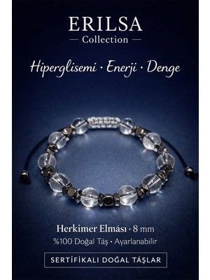 Erilsa Sertifikalı Hiperglisemi Şeker Enerji ve Denge Bilekliği – Herkimer Elması (Herkimer Diamond) Taşı