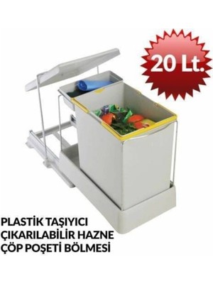 Özbience Açık Gri Raylı Plastik Çöp Kovası, 20 Litrelik, Pratik ve Şık Tasarım