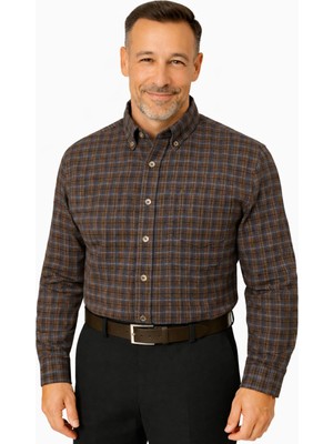 BURSPA Rahat Kesim Çizgili Kareli Kışlık Erkek Baba Gömlek