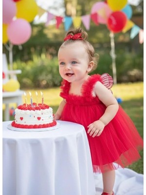 Kız Bebek Çocuk Kanatlı Doğum Günü Parti Düğün Özel Gün Tüllü Tütü Astarlı Prenses  Elbise