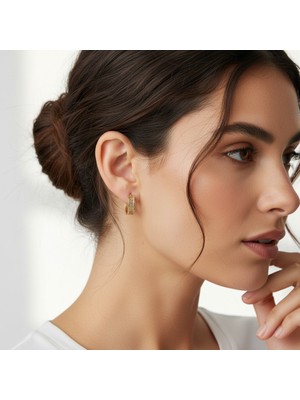 PIEDORA GOLD 14 Ayar İki Renkli Grek Desenli Altın Halka Küpe | Klasik ve Özgün Tasarım