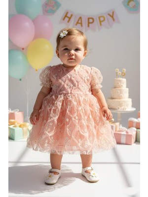 Kız Bebek Elbise Kız Çocuk Elbise Doğum Günü Parti Düğün Elbise Dantelli Kısa Kol Astarlı Elbise