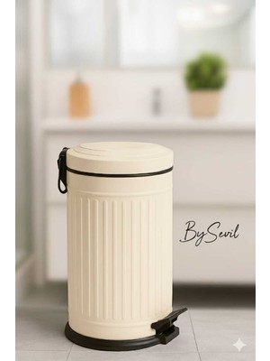 Özbience Vintage 16 Lt Pedallı Çöp Kovası, Krem, Amortisörlü Kapak, Silinebilir Yüzey