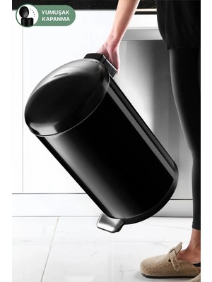 Özbience 40LT Siyah Primanova Bombe Çöp Kovası, Şık ve Dayanıklı Tasarım