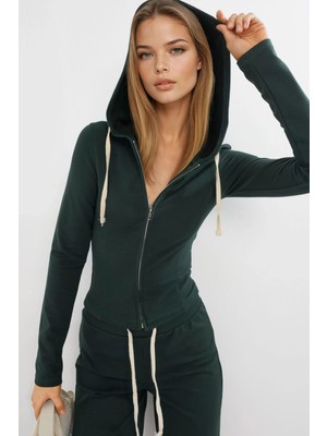 Hiccup Kadın Busem Fermuarlı Kapüşonlu Pamuklu Ceket Sacramento Yeşili