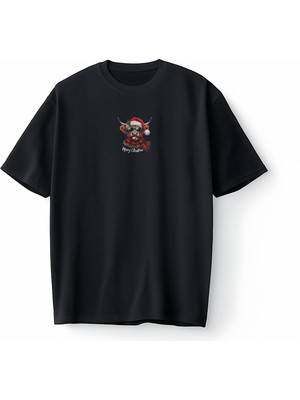 Bumeta Mooey Christmas Boğa Desenli Oversize Unisex Tişört T-Shirt